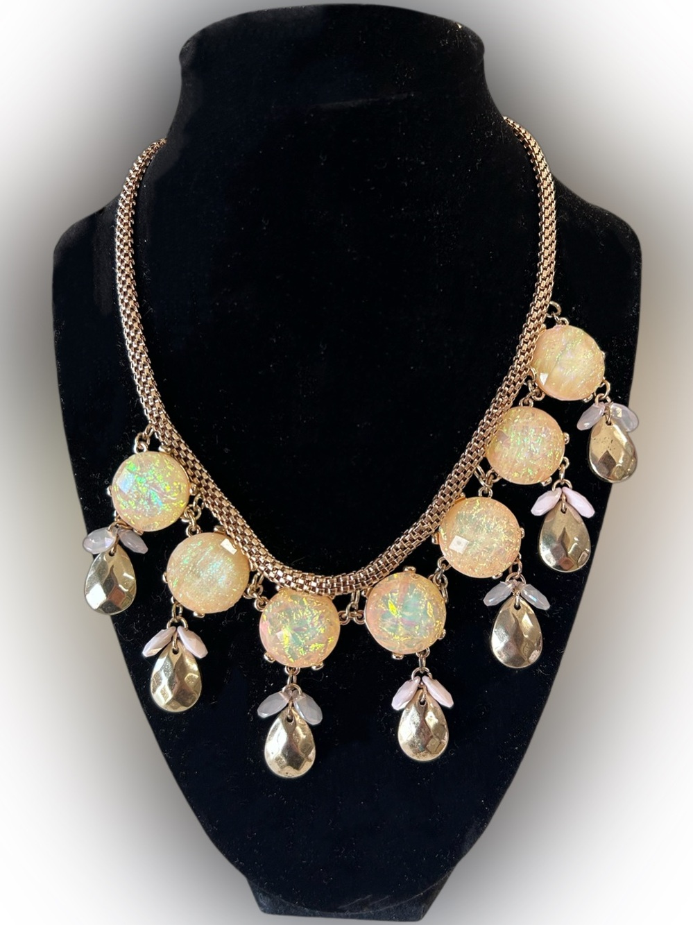 Opal-Effect Gold Chunky Costume Statement Necklace